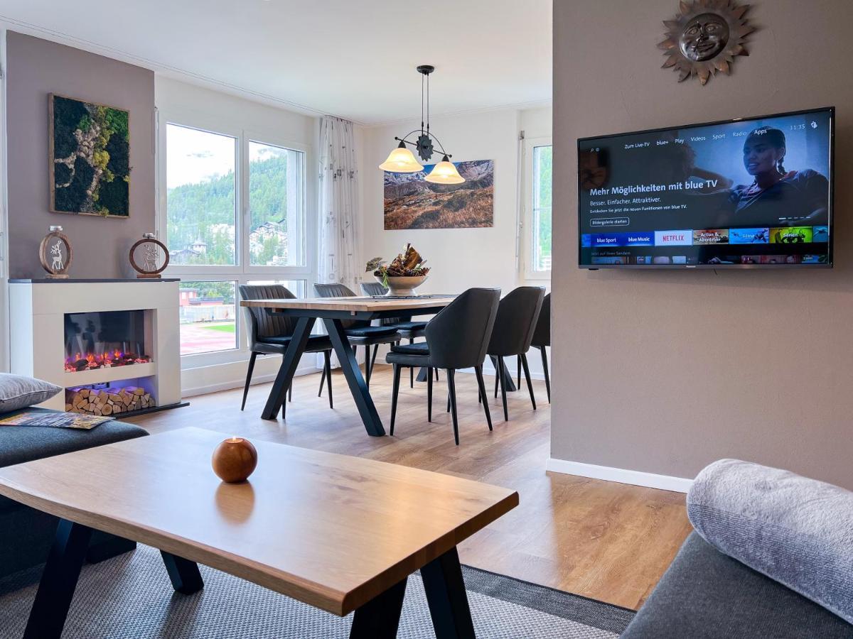 Ferienwohnung swissme - 100qm - Balkon - 2 Bäder - Parkplatz - Fußbodenheizung St. Moritz Exterior foto